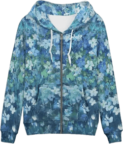 Irisjudy Womens Fall Jackets Hoodie with Pocket, Skulls,Island Flowers Zip Front Open Cardigan Hood Warm Outerwear XS-5XL 3X-Large Blue Small Flowers