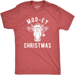 Mens Moo-ey Christmas T Shirt Funny Holiday Festive Cow Merry Xmas Graphic Tee - Crazy Dog Men's T Shirt Red L
