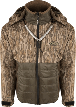 Drake Waterfowl® LST Guardian Flex™ Double Down Eqwader™, Waterproof and Breathable Insulated Hunting Jacket Small Mossy Oak Bottomland