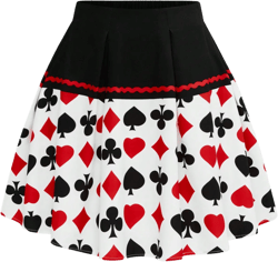SHEIN LUNE Plus Size Women A-Line Ruched Colorblock Poker Card Floral Print Short Skirt, Fashionable Mini Skirt