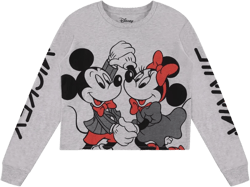 Ladies Mickey Mouse Fashion Shirt - Disney Mickey and Minnie Mouse Long Sleeve With Sleeve Print Tee (Heather Grey, Medium)