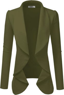 DOUBLJU Classic Draped Open Front Long Sleeve Business Casual Work Deconstructed Blazer Jackets for Womens with Plus Size 3X Awobl0320_olive