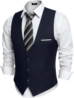 COOFANDY Men's Suit Vest Slim Fit Formal Dress Waistcoat Casual Business Vests for Suit or Tuxedo Navy Blue Large