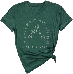 Merry Christmas Shirt Women Xmas Lights Castle Graphic Tops Tee Casual Short Sleeve Holiday T Shirt