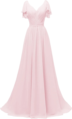 Yexinbridal Ruffle Sleeves Bridesmaid Dresses V-Neck Chiffon Long Formal Wedding Evening Party Gowns for Women 10 Light Pink