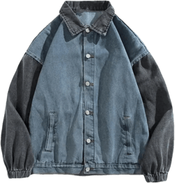 Men's Collar Color Blocked Denim Jacket, Retro Casual Loose Oversized Denim Jacket