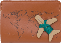Stitch where you&#39;ve been! Ultimate Travel Lover Gift, Travel Passport Cover - Brown Real Leather Holder with map, needle & thread DIY Kit
