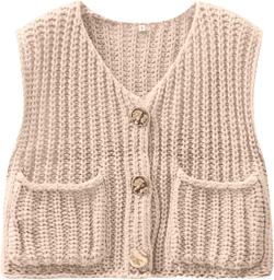 ANRABESS Womens Crop Sweater Vest Crochet Chunky Knit Button Down Sleeveless Cardigan with Pockets Beige Small