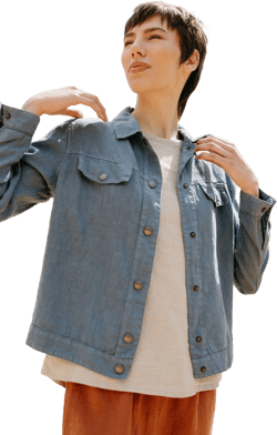 Denim blue linen jacket, Snaps button linen jacket, Snaps closure linen jacket REBELLIOUS in Denim