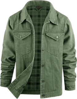 PEHMEA Men's Lined Flannel Denim Stylish Cowboy Trucker Coat Snap Button Rugged Western Shirts Jackets Green Large