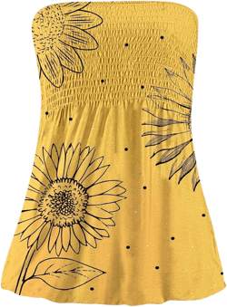 Tube Tops for Women Smocked Ruffled Floral Print Tanks Sleeveless Strapless Tube Tops Business Casual Bandeau