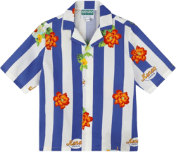 floral-print striped cotton shirt