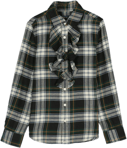 plaid-check ruffled cotton shirt