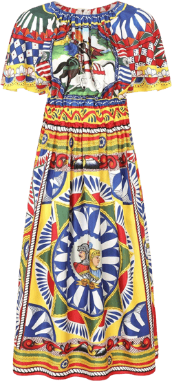 Carretto-print silk midi dress