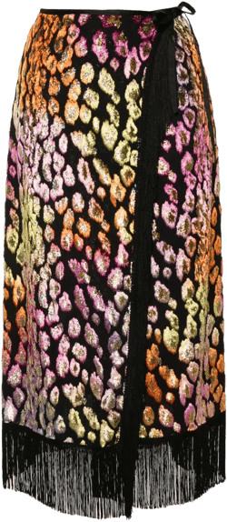 animal-print fringed midi skirt
