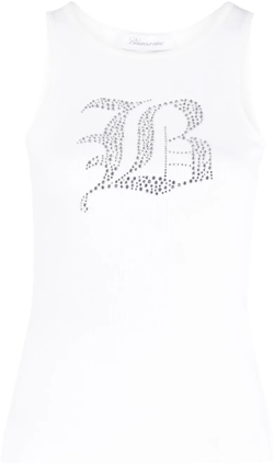 rhinestone-logo ribbed tank top