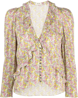 Tresse ruffled long-sleeve blouse