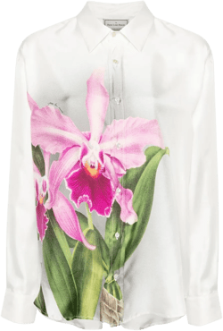 floral-print silk shirt