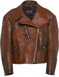 Leather Biker Jacket With Vintage Effect In Brown