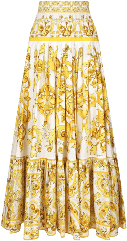 Majolica-print pleated maxi skirt