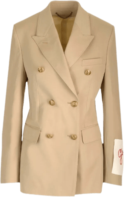 Womens Double-breasted Blazer In Sand With Gold Heraldic Buttons In Beige
