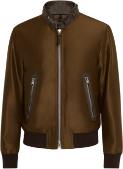 Tumbled Leather Track Bomber Jacket In Kb292 Tan