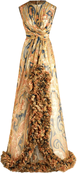 ruched-detailing printed silk maxi dress