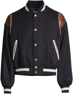 6305032 Men's Navy Wool-blend Snakeskin-embossed Bomber Jacket In Blue