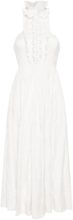 ruffled sleeveless midi dress