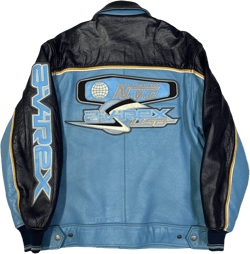 Avirex Leather Jacket In Baby Blue & Navy ( L )