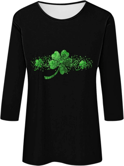 St Patricks Day Shirt for Women Dressy Casual 3/4 Sleeve Blouse Tunic Tops Irish Shamrock Lucky Patty's Top #02-multicolor Small