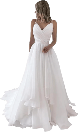 Women's Simple Wedding Dresses for Bride Chiffon A Line Wedding Dress for Women V Neck Long Bride Dress 12 B-white