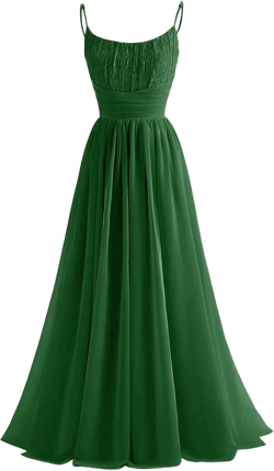 Spaghetti Strap Chiffon Bridesmaid Dresses for Women Long Lace Ruched Prom Dress A-line Formal Evening Party Gown Emerald Green 2