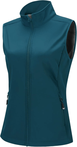 33,000ft Women's Running Vest Fleece Lined Zip Up Windproof Lightweight Softshell Vests Outerwear for Golf Hiking Sports Large Teal