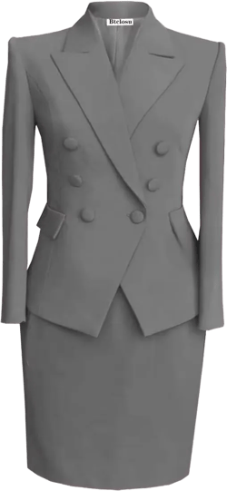 Women's Skirt Suit 2 Piece Slim Fit Business Suit Set Long Sleeve Lady Blazer Set Jacket Skirt Grey 0