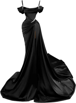 Mermaid Prom Dresses 2024 Long Beaded Satin Off Shoulder Ruched Evening Gowns for Women Formal Black 22 Plus
