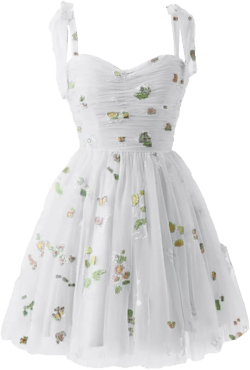Short Homecoming Dresses for Teens Flower Embroidery Tulle Spaghetti Strap Knee Length Daisy Floral Prom Dresses : Clothing, Shoes & Jewelry
