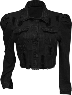 AMEBELLE Jean Jacket for Women Long Puff Sleeve Distressed Crop Denim Jackets Top at Amazon Women's Coats Shop