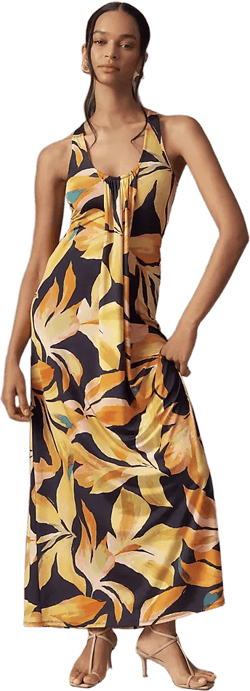 AFRM Plunge Neck Sleeveless Mesh Maxi Dress