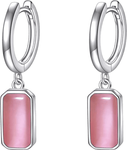 Sterling Silver Moonstone Hoop & Dangle Drop Earrings - Peridot, Black Onyx, Rose Quartz, Lapis Lazuli - Birthday Gifts for Women Pink Earrings