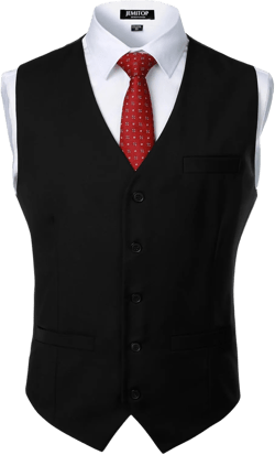 Men's Classic Slim Fit Dress Vest Formal Wedding Prom Tuxedo Suit Vest with Pocket Black Large