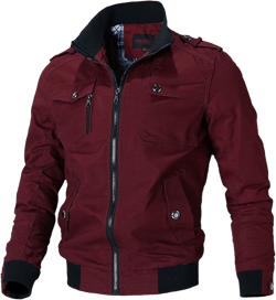 DGKaxiyaHM Men's Cotton Zipper Bomber Jackets Cotton Lightweight Plus Size Coats Solid Color Baseball Athletic Outerwear (Red,4X-Large)