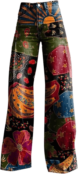Flare Jeans for Women Wide Leg Baggy Pants Vintage Floral Print High Waisted Straight Stretch Pants with Pockets B-black 5X-Large