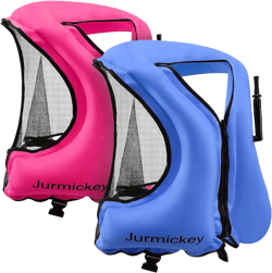 2 Pcs Snorkel Vest for Adults, Inflatable Snorkeling Vest for Men & Women, Portable Swim Jacket & Buoyancy Vest for Snorkeling, Swimming, Kayaking, Boating Deepblue+Pink