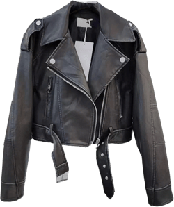 JEKE-DG Women's Vintage Lapel Cropped Coat Faux Leather Zip Up Casual Coat Jacket Fashion Solid Outerwear with Belt Black Large
