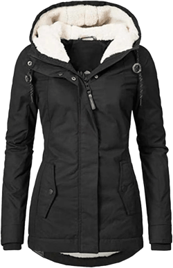 Fleece Coat Faux Fur Lined Trench Wool Coat Hooded Thick Windproof Plus Size Outwear Jacket Coats Winter Warm Coat Medium $04 Black