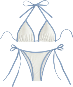 GORGLITTER Women's Contrast Binding Triangle Bathing Suit Halter Swimsuit Tie Side Thong Bikini Set X-Small White