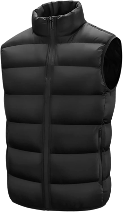 Men's Puffer Down Vest Zip Up Stand Collar Sleeveless Jacket Black Large