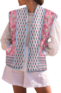 Tankaneo Womens Floral Quilted Puffer Vest Oversized Open Front Cap Sleeve Jacket Sleeveless Patchwork Outerwear Red X-Large