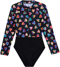 Gottex Girls Kids Toddler and Little Hearts Rainbow Print Rash Guard One Piece Long Sleeve Swimsuit 2-3T Multi